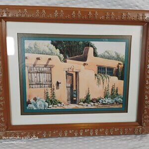 framed southwestern art print artist K Brueggemann adobe house greenery 1990s #2